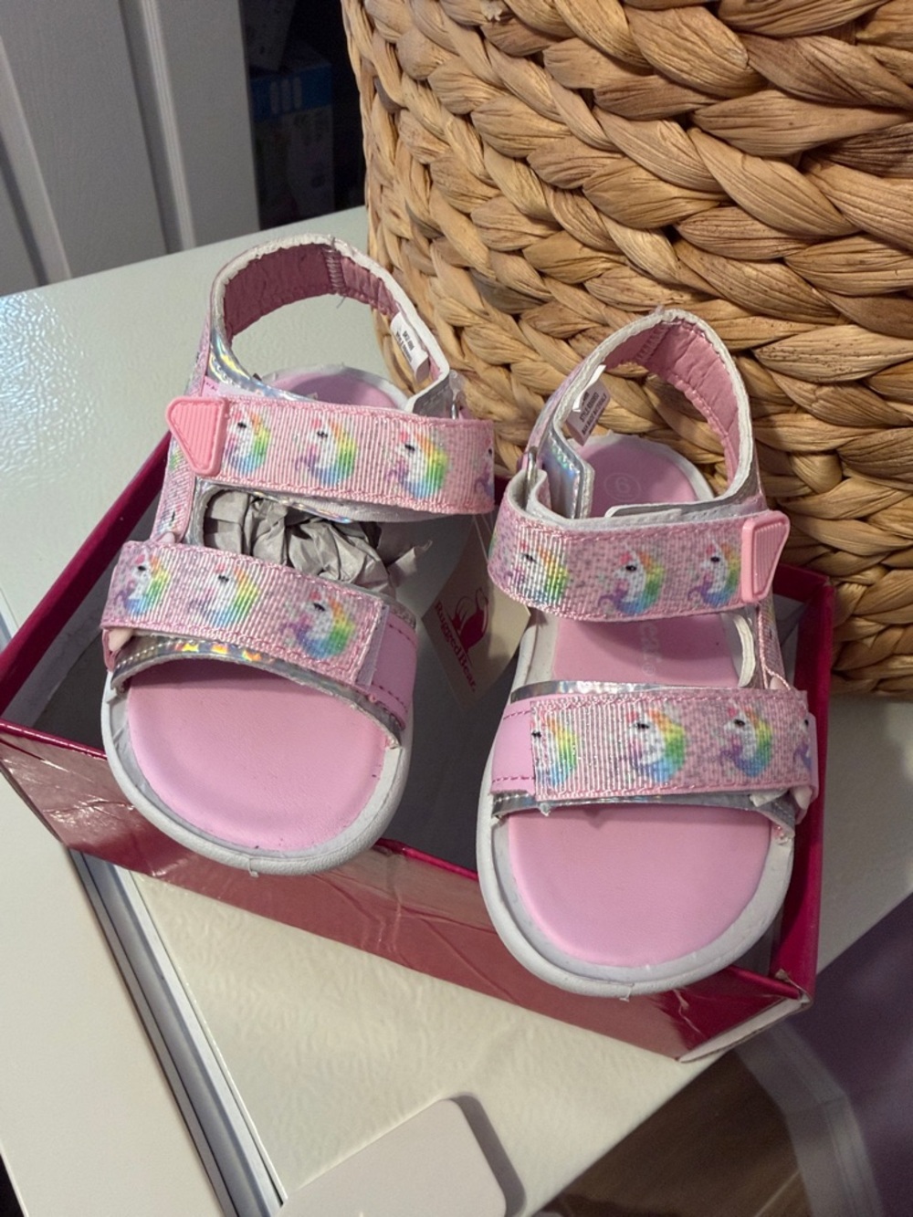 Girls' Pink Unicorn Strappy Sandals with Adjustable Velcro